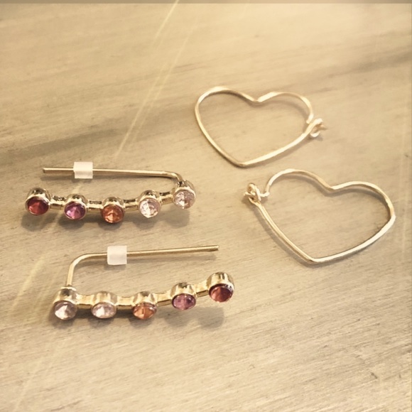 Climber/linear earrings and heart hoops, NEW - Picture 1 of 4